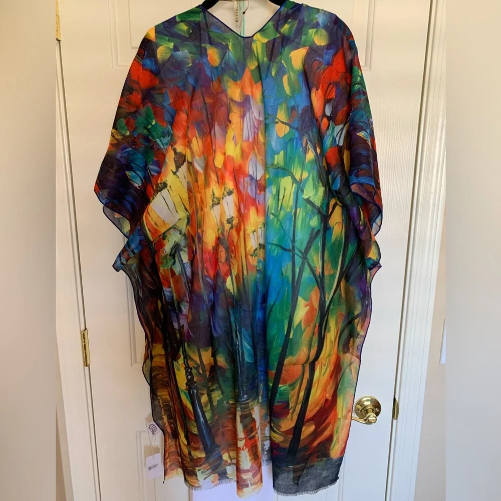 NWT Museum Art Ruana Rhuana Kimono Cover-Up OS “Walking in the Rain” - Picture 4 of 10